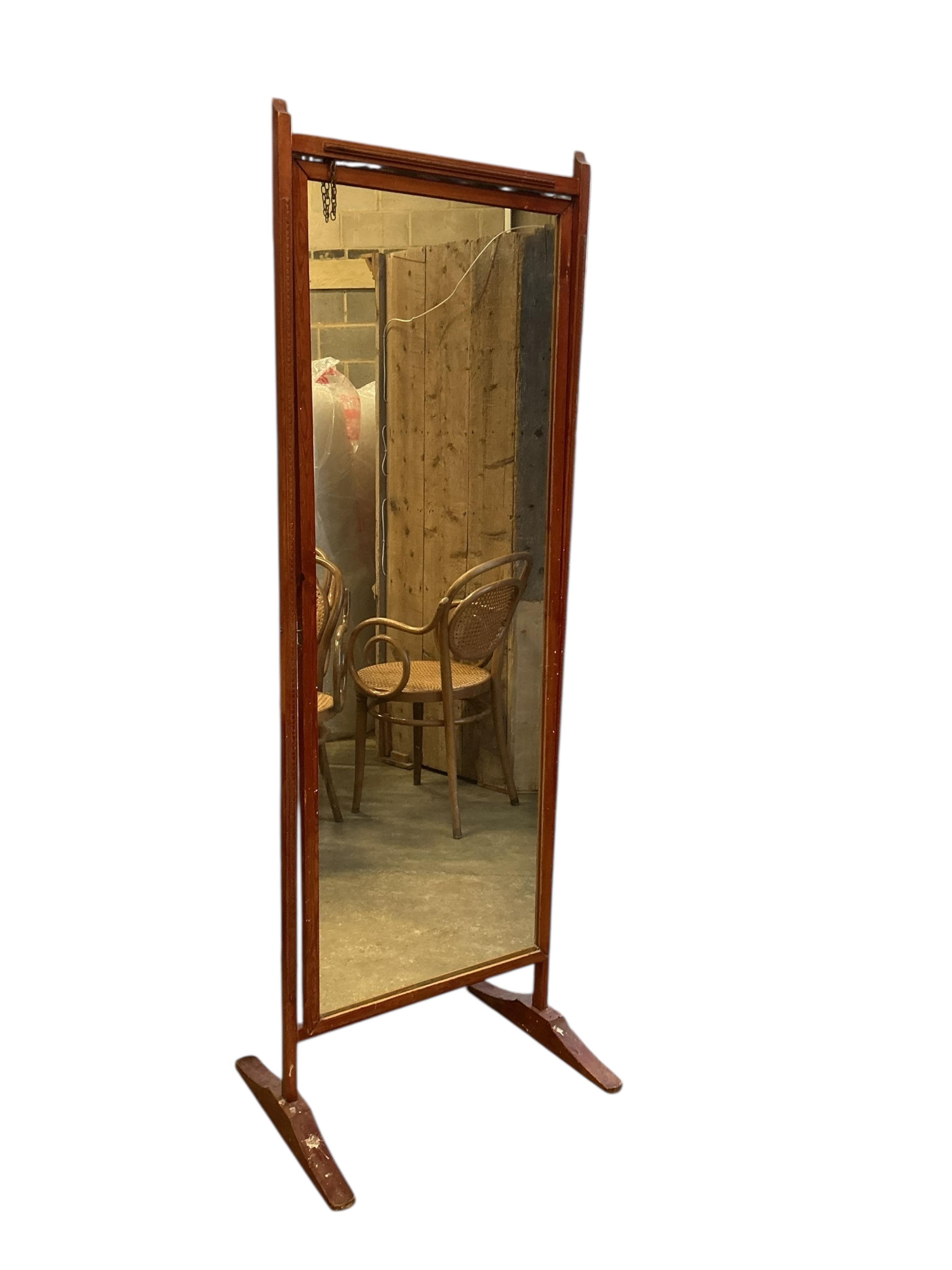A pine and mahogany cheval mirror, width 57cm, height 172cm